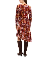 London Times Women's Floral Velvet Asymmetric Dress