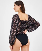 Celebrity Pink Juniors' Ruched Long-Sleeve Bodysuit