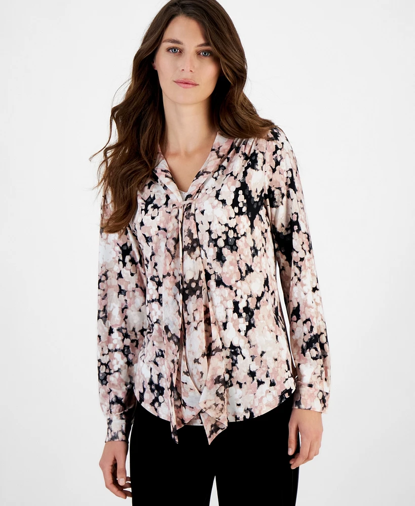 Anne Klein Women's Mixed-Media Long-Sleeve Blouse