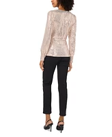 Vince Camuto Women's Sequined Faux-Wrap Long-Sleeve Top