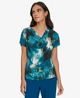 Calvin Klein Women's Printed Drape-Neck Short-Sleeve Top