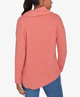 Ruby Rd. Petite Cowl Split Neck Solid Hatchi Knit Top with Asymmetric Hem