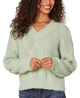 Democracy Petite Eyelash Knit V-Neck Sweater