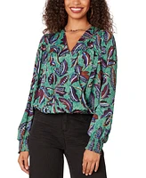 Democracy Petite Printed Surplice Blouson-Sleeve Blouse