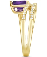 Amethyst (7/8 ct. t.w.) & Lab Grown White Sapphire Accent Coil Ring 14k Gold-Plated Sterling Silver (Also Additional Gemstones)
