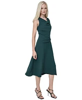 Dkny Women's Sleeveless Cowlneck Gathered Midi Dress