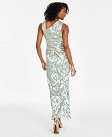 Adrianna Papell Women's Asymmetric Metallic-Print Mermaid Gown