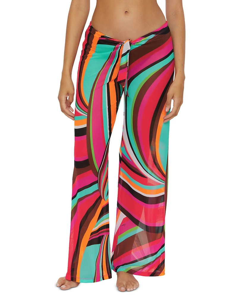 Trina Turk Women's Swoop Print Mesh Tie-Front Cover-Up Pants, Created for Macy's