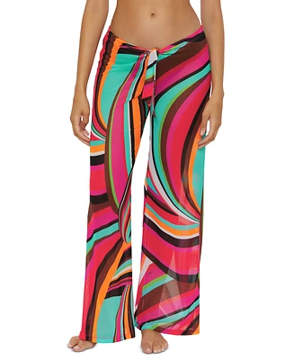 Trina Turk Women's Swoop Print Mesh Tie-Front Cover-Up Pants, Created for Macy's