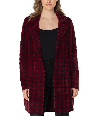 Liverpool Los Angeles Women's Fuzzy Houndstooth Sweater Coat