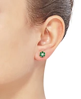 Emerald (7/8 ct. t.w.) & White Sapphire (1/6 ct. t.w.) Flower Stud Earrings in 10k Gold