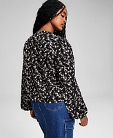 And Now This Women's Floral Lace-Trim Button-Front Top, Created for Macy's