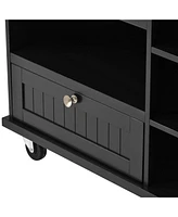 Slickblue Kitchen Island Cart with Storage Cabinet & Locking Wheels Solid Wood Top, Microwave Cabinet