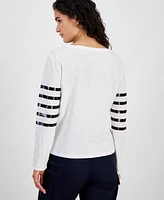 Nautica Jeans Women's Cotton Sequinned Stripe Top