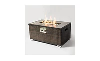 Slickblue Outdoor Propane Fire Pit Table: Rattan Gas Fire Table with Tile Top for Patio & Backyard