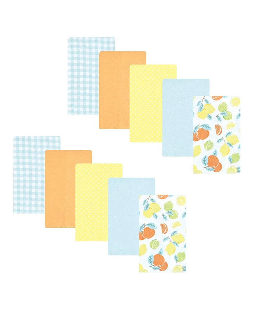 Hudson Baby Infant Girl Flannel Burp Cloth 10pk, Citrus Mint, One Size