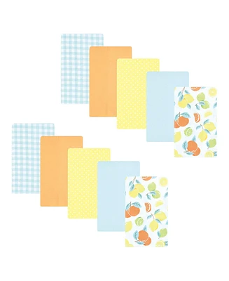 Hudson Baby Infant Girl Flannel Burp Cloth 10pk, Citrus Mint, One Size