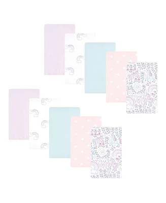 Hudson Baby Infant Girl Flannel Burp Cloth 10pk, Dreamy Unicorn, One Size