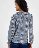 Nautica Jeans Women's Ruffled Striped Anchor-Print Top