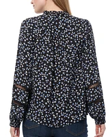 Jones New York Petite Floral Print Blouson-Sleeve Button-Front Blouse