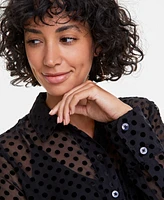 On 34th Women's Chiffon Flocked Polka-Dot Shirt, Created for Macy's