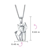 Bling Jewelry 3D Geometric Origami Jewelry Animals Kitten Cat Pendant Necklace For Women Sterling Silver