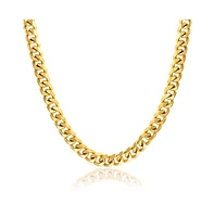 Bling Jewelry Heavy Duty Biker Jewelry Men Solid Curb Link Chain Necklace Gold Tone Stainless Steel10MM - Gold