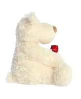 Aurora Medium Honey Bear with Rose Valentine Heartwarming Plush Toy White 12"