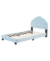 Slickblue Twin Size Upholstered Velvet Platform Bed with Shell-Shaped Headboard