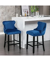 Slickblue Contemporary Velvet Wing-Back Barstools with Button Tufting and Wooden Legs