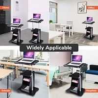Yescom Mobile Podium Stand Laptop Cart Height Adjustable & 360° Wheels Storage