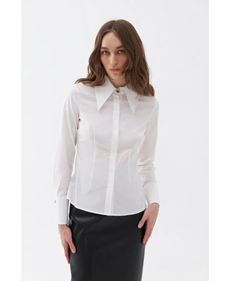 Nocturne Women's Shirt with Stone Button Design