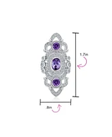 Bling Jewelry Filigree Purple Cubic Zirconia Armor Full Finger Statement Ring Cz Silver Plated Brass