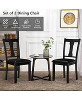 Sugift Set of 2 Dining Room Chair with Rubber Wood Frame and Upholstered Padded Seat-Black