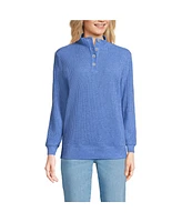 Lands' End Women's Waffle Knit Button Placket Top