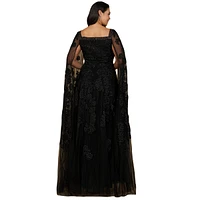 Lara Women's Lace gown with long cape sleeves