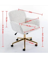 Slickblue Artificial Rabbit Hair Home Office Chair: Adjustable Swivel Desk Chair with Golden Metal Base - Pink Vanity Chair