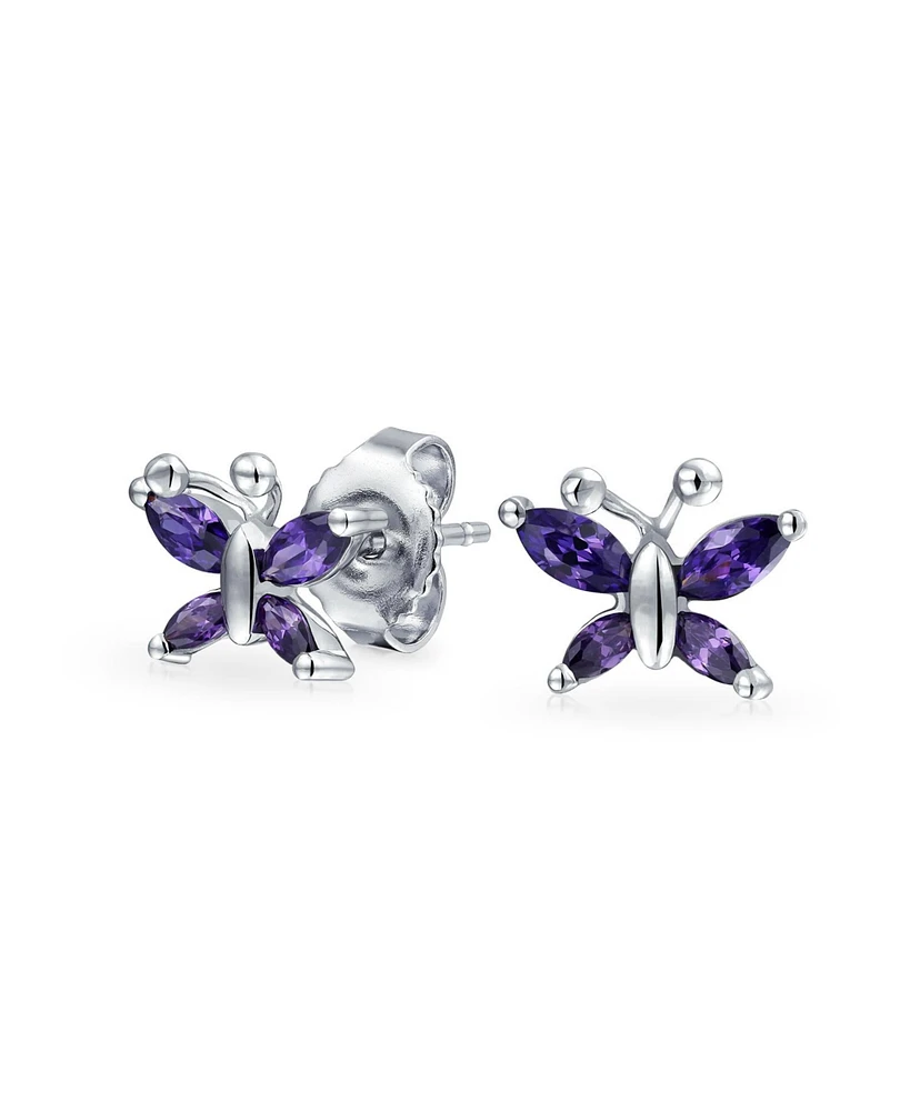 Bling Jewelry Tiny Purple Cubic Zirconia Simulated Amethyst Cz Butterfly Stud Earrings .925 Sterling Silver