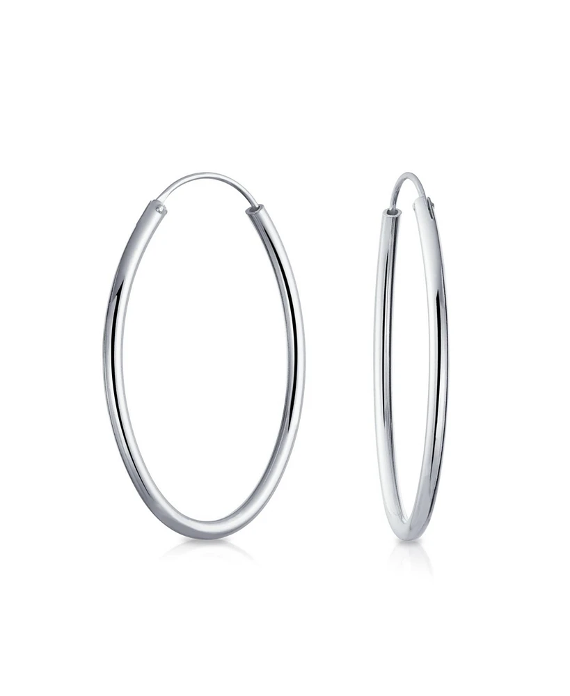 Bling Jewelry Minimalist Round Shaped Endless Continuous Thin Tube Hoop Earrings For Women Polished .925 Sterling Silver 1.6 Inch Diameter