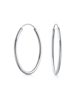 Bling Jewelry Minimalist Round Shaped Endless Continuous Thin Tube Hoop Earrings For Women Polished .925 Sterling Silver 1.6 Inch Diameter