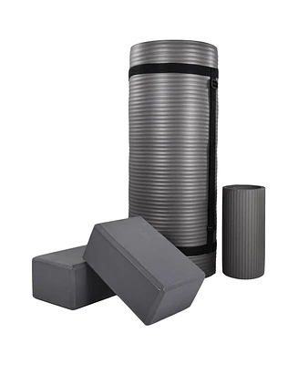 BalanceFrom Fitness 71"x24" Anti Tear Yoga Mat w/Strap, Knee Pad & Blocks