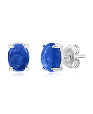 Caribbean Treasures Sterling Silver Oval Stud Earrings (Available Larimar, Lapis, Malachite, or Kyanite)