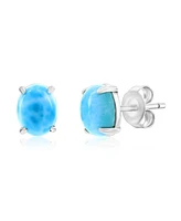 Caribbean Treasures Sterling Silver Oval Stud Earrings (Available in Larimar, Lapis, Malachite, or Kyanite)