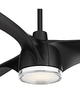 Casa Vieja 60" Artistry Modern Indoor Outdoor Ceiling Fan 3 Blade Led Light Remote Control Matte Black Finish Blades Bedroom Patio Living Room Damp Ra