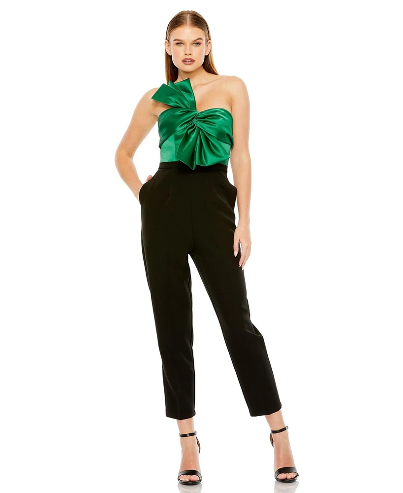 Mac Duggal Women's Strapless Oversized Bow Jumpsuit