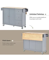 Slickblue Rolling Mobile Kitchen Island: Solid Wood Top, Locking Wheels, Storage Cabinet, Drop Leaf Breakfast Bar