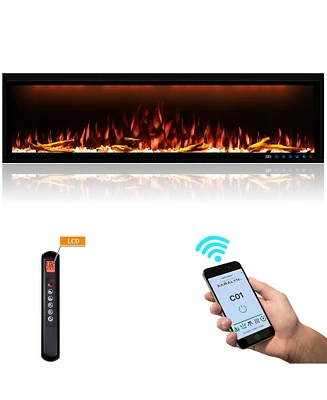 Mondawe 60" Smart Electric Fireplace,1500W,Sgs-Certified With 3 Top Light,13 Fuel Bed & Flame Colors