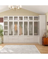 Famapy Tempered Glass Doors Big Armoires Wardrobe with Hanging Rods