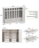 Famapy Tempered Glass Doors Big Armoires Wardrobe with Hanging Rods