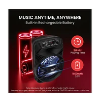 Pyle 8” Bluetooth Portable Pa Speaker With Rechargeable Battery, Party Lights & Fm Radio, 300 Watt